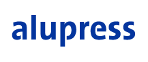 Logo of Alupress. In blue.