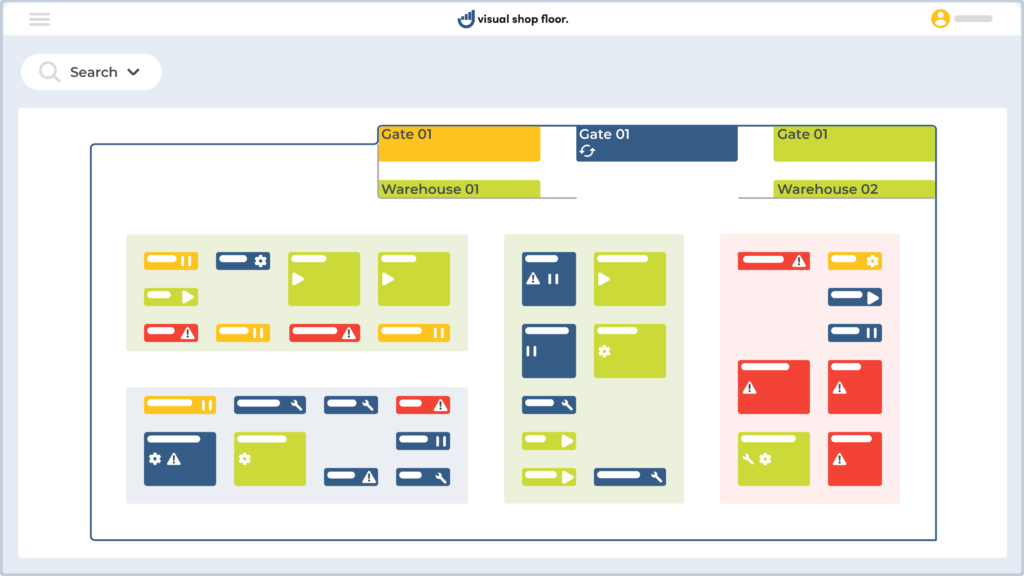 Visualization of the smart layout module in the softwareplatform Visual Shop Floor.